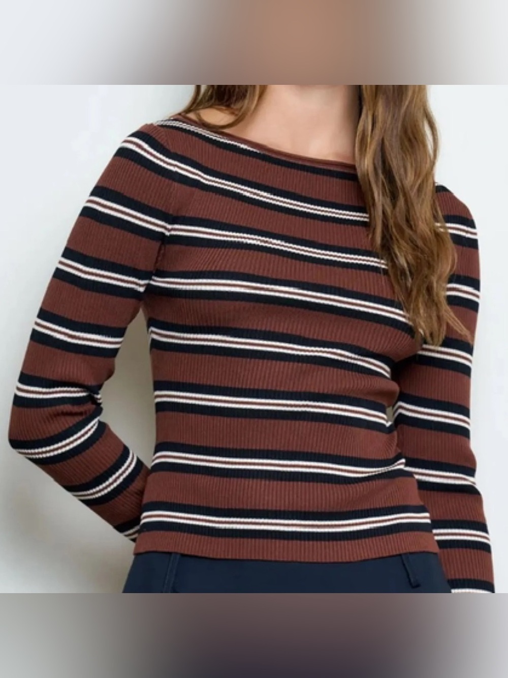 NWT The Workshop Ribbed Striped Long Sleeve Top Size L